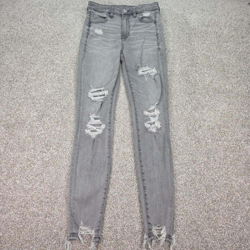 American Eagle Ne(x)t Level Stretch Distressed Skinny Jeans Gray Size 4 Regular